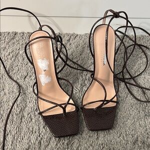 Strappy Lace-Up Women's Heeled Sandals in Dark Brown
